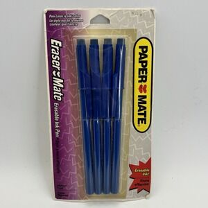 Vintage Paper Mate Eraser Mate Erasable Pens Medium Point Blue Ink 1996‎ NOS